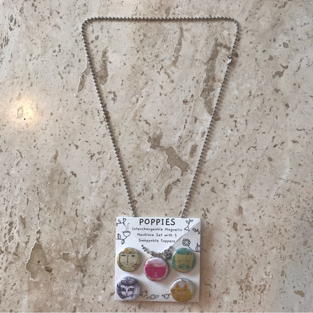 Necklace w/ 5 different cat designs, interchangeable by magnet. Never used. - Picture 3 of 5